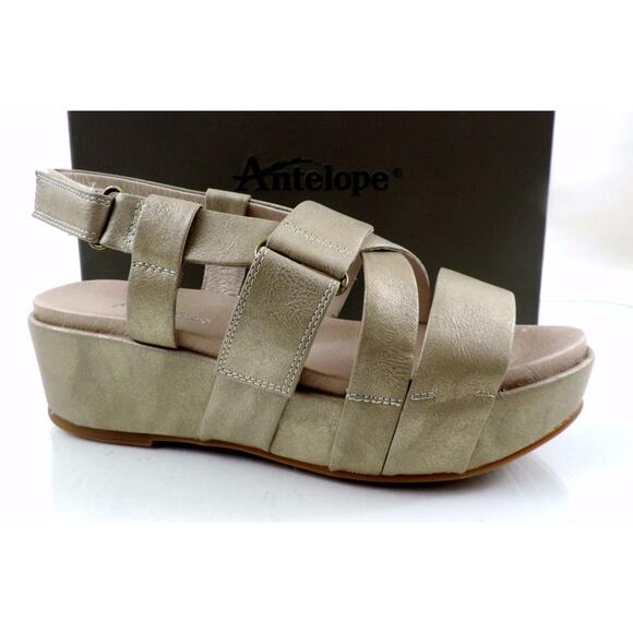 Women's Shoes Antelope 405 Double Vel Wedge Sandal Metallic Grey Size 10 / EU 41 - Picture 4 of 9